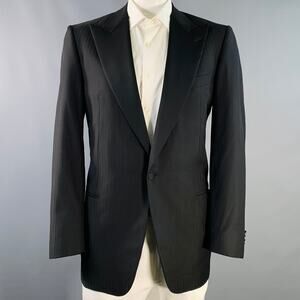 ERMENEGILDO ZEGNA Size 44 Long Black Pinstripe Wool Tuxedo